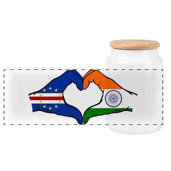 Kap Verde Indien Flagge Hände Herzform - Panorama Keksdose mit Holzdeckel - Weiß - Vorne