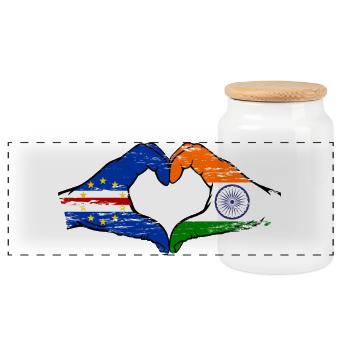 Kap Verde Indien Flagge Hände Herzform used - Panorama Keksdose mit Holzdeckel - Weiß - Vorne
