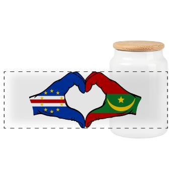 Drapeau du Cap-Vert Mauritanie Mains en forme de cœur - Boîte à biscuits avec couvercle en bois - blanc - Devant