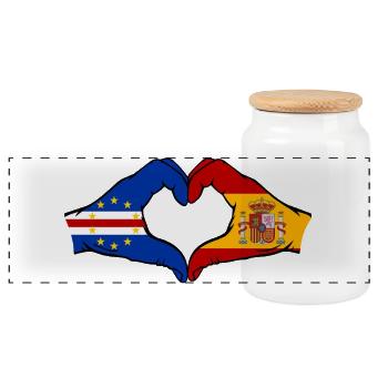 Drapeau du Cap-Vert Espagne : mains en forme de cœur - Boîte à biscuits avec couvercle en bois - blanc - Devant
