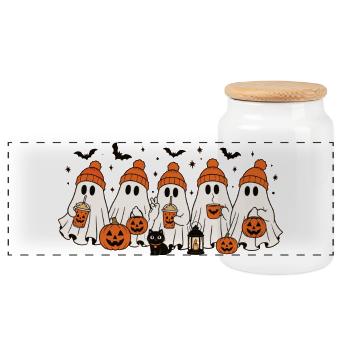 Fantômes d’Halloween - Boîte à biscuits avec couvercle en bois - blanc - Devant