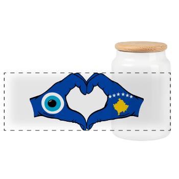 Kosovo Nazar flag hands heart shape used - Panoramic Cookie Jar with Wooden Lid - white - Front