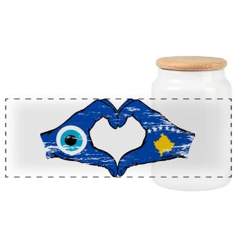 Kosovo Nazar flag hands heart shape used - Panoramic Cookie Jar with Wooden Lid - white - Front