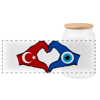 Drapeau de Nazar Turc Mains en forme de cœur - Boîte à biscuits avec couvercle en bois - blanc - Devant