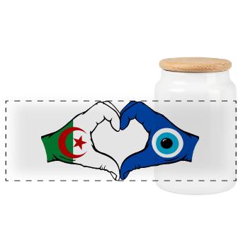 Algérie Nazar Drapeau Mains Forme de cœur - Boîte à biscuits avec couvercle en bois - blanc - Devant