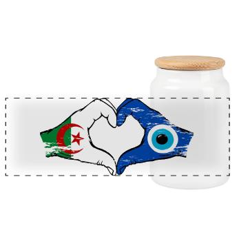 Drapeau du Nazar d’Algérie Mains Forme de cœur utilisée - Boîte à biscuits avec couvercle en bois - blanc - Devant