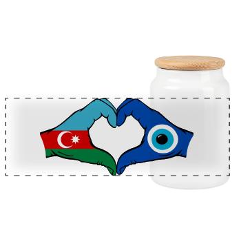 Drapeau du nazar de l’Azerbaïdjan, mains en forme de cœur - Boîte à biscuits avec couvercle en bois - blanc - Devant