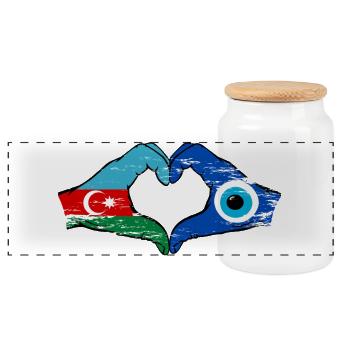 Drapeau du nazar Azerbaïdjanais en forme de cœur utilisé - Boîte à biscuits avec couvercle en bois - blanc - Devant