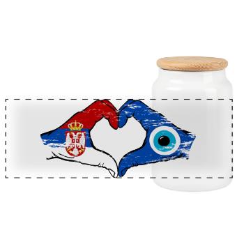 Mains du drapeau du Nazar serbe en forme de cœur utilisées - Boîte à biscuits avec couvercle en bois - blanc - Devant
