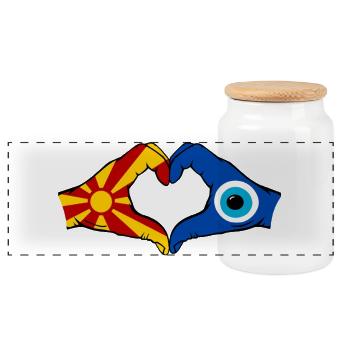 Mazedonien Nazar Flagge Hände Herzform - Panorama Keksdose mit Holzdeckel - Weiß - Vorne
