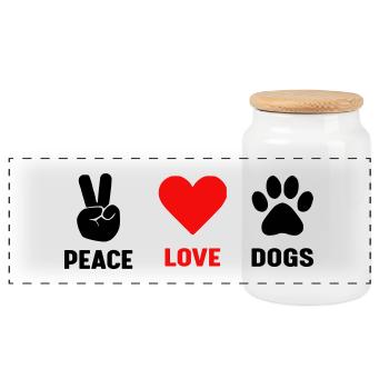 Frieden Liebe Hunde - Panorama Keksdose mit Holzdeckel - Weiß - Vorne