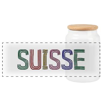 SCHWEIZ. HUMOR. LAND. FLAGGE. GENF. LAUSANNE - Panorama Keksdose mit Holzdeckel - Weiß - Vorne