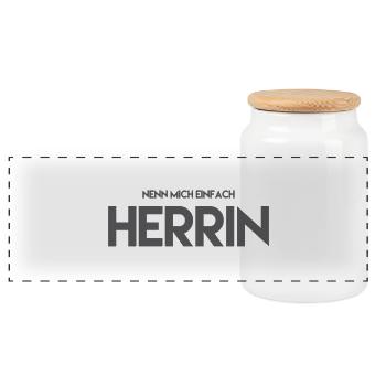 herrin dunkelgrau - Panorama Keksdose mit Holzdeckel - Weiß - Vorne
