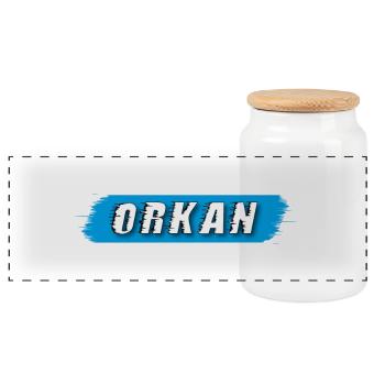 Hurricane lettering - Panoramic Cookie Jar with Wooden Lid - white - Front