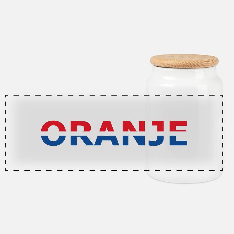 Orange in rot, weiß, blau - Panorama Keksdose mit Holzdeckel - Weiß
