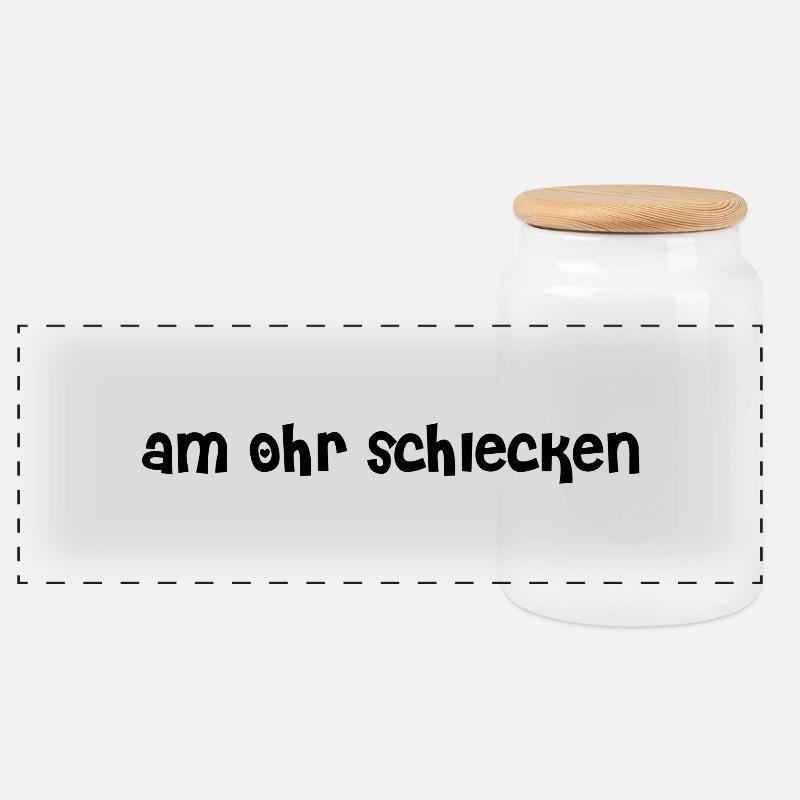 am Ohr schlecken - Panorama Keksdose mit Holzdeckel - Weiß
