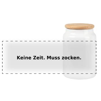 Zocken_Design_keine Zeit - Panorama Keksdose mit Holzdeckel - Weiß - Vorne