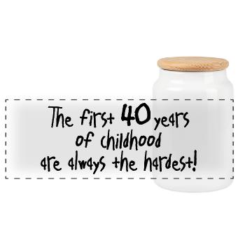 first 40 years of childhood 40th birthday children - Panoramic Cookie Jar with Wooden Lid - white - Front