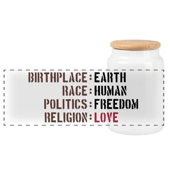 birthplace earth love human freedom peace - Panoramic Cookie Jar with Wooden Lid - white - Front