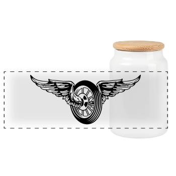 pneu moto / Mobylette / roue Ange 01_schwarz - Boîte à biscuits avec couvercle en bois - blanc - Devant