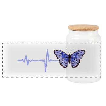Heartbeat butterfly blue gift - Panoramic Cookie Jar with Wooden Lid - white - Front