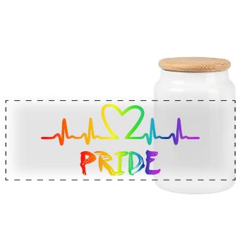 LGBT Pride Rainbow Heartbeat - Boîte à biscuits avec couvercle en bois - blanc - Devant