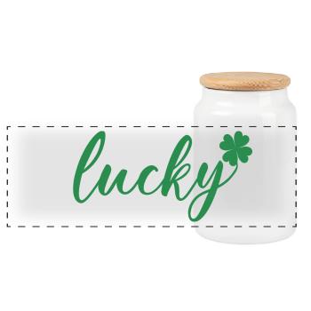 St. Patrick's Day Geschenk Kleeblatt Männer, Frauen, Kinder - Panorama Keksdose mit Holzdeckel - Weiß - Vorne