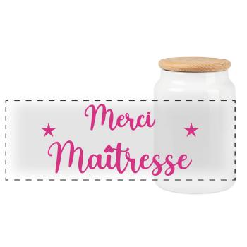 MAÎTRESSE. MAITRE. MERCI. MERCI MAÎTRESSE - Boîte à biscuits avec couvercle en bois - blanc - Devant