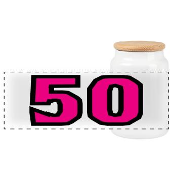 50. 50 JAHRE. 50-JÄHRIGES JUBILÄUM. 50-JÄHRIGES JUBILÄUM. - Panorama Keksdose mit Holzdeckel - Weiß - Vorne