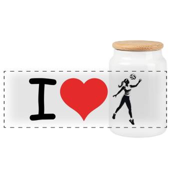 J’aime Volleyball - Fitness Design - Boîte à biscuits avec couvercle en bois - blanc - Devant