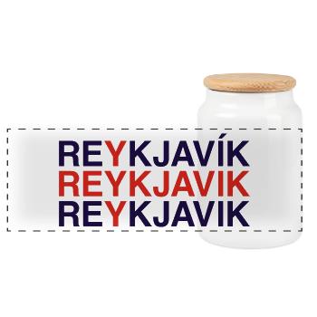 REYKJAVIK Iceland Island Flagge - Panorama Keksdose mit Holzdeckel - Weiß - Vorne