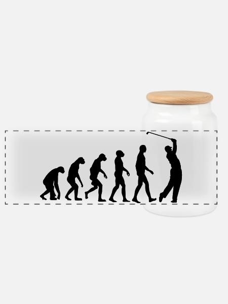 Golf Evolution Golfing - Panoramic Cookie Jar with Wooden Lid - white