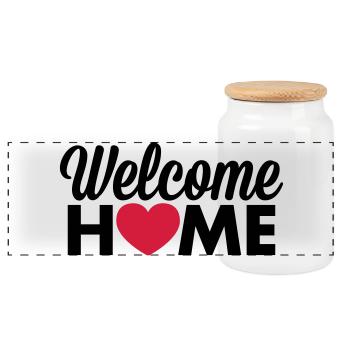 Coeur de Welcome Home - Boîte à biscuits avec couvercle en bois - blanc - Devant