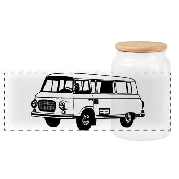Barkas , Ostalgie , DDR Kult , Oldtimer (25) - Panorama Keksdose mit Holzdeckel - Weiß - Vorne