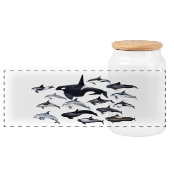 Dolphins - Dolphins - Dauphins - Delphinidae - Panoramic Cookie Jar with Wooden Lid - white - Front
