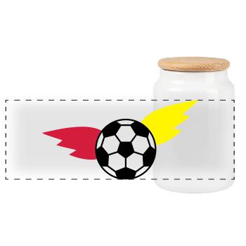 Soccer Flying Ball Flag Championship - Panoramic Cookie Jar with Wooden Lid - white - Front