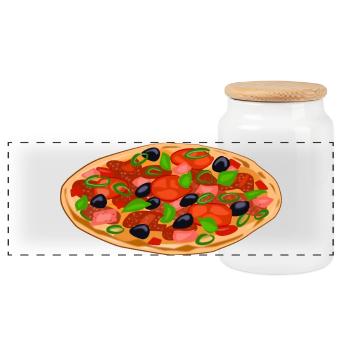 pizza - Panorama Keksdose mit Holzdeckel - Weiß - Vorne