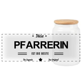 Beste Pfarrerin - Panorama Keksdose mit Holzdeckel - Weiß - Vorne