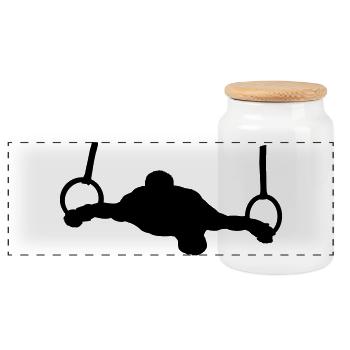Man in the rings gymnastics exercise - Panoramic Cookie Jar with Wooden Lid - white - Front