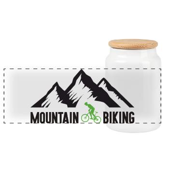 Mountain Biking - Panoramic Cookie Jar with Wooden Lid - white - Front