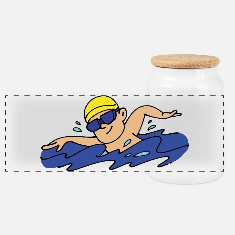 Swimmer - Panoramic Cookie Jar with Wooden Lid - white