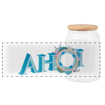 maritime sailor's greeting lettering Ahoi - Panoramic Cookie Jar with Wooden Lid - white - Front