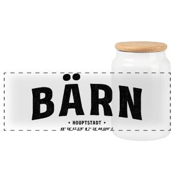 Bärn Capital Design avec coordonnées - Boîte à biscuits avec couvercle en bois - blanc - Devant