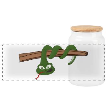 A snake hanging - Panoramic Cookie Jar with Wooden Lid - white - Front