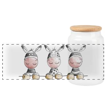 Zebra Team I Afrika Wildtier Design - Panorama Keksdose mit Holzdeckel - Weiß - Vorne