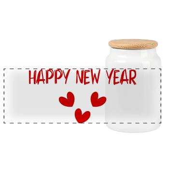 HAPPY NEW YEAR. SAINT SYLVESTER. NEW YEAR. - Panoramic Cookie Jar with Wooden Lid - white - Front