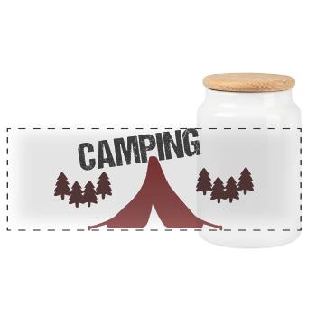 Sunset Forest Camping Tent - Panoramic Cookie Jar with Wooden Lid - white - Front