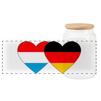 Luxembourg Germany Flag Heart - Panoramic Cookie Jar with Wooden Lid - white - Front