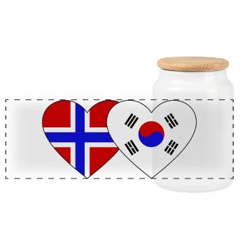 Norway South Korea Flag Heart - Panoramic Cookie Jar with Wooden Lid - white - Front