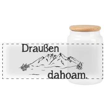 Draußen dahoam, Natur, Berge, Outdoor - Panorama Keksdose mit Holzdeckel - Weiß - Vorne